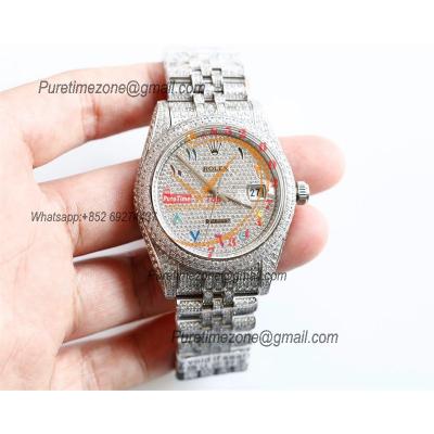 Datejust A3235 Automatic Mens Watch Best Edition TWF Paved Diaomond Color Arabic Dial Ice Out 904L Steel Bracelet