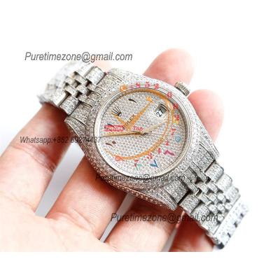 Datejust A3235 Automatic Mens Watch Best Edition TWF Paved Diaomond Color Arabic Dial Ice Out 904L Steel Bracelet