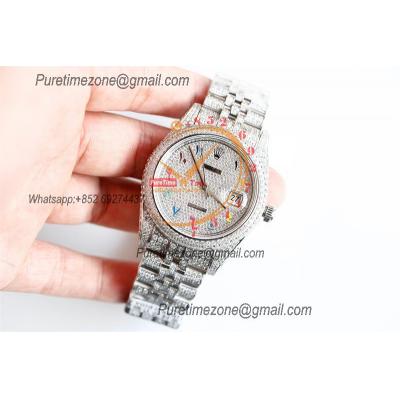 Datejust A3235 Automatic Mens Watch Best Edition TWF Paved Diaomond Color Arabic Dial Ice Out 904L Steel Bracelet