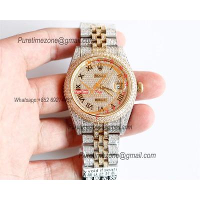 Datejust A3235 Automatic Mens Watch Best Edition TWF TTYG Paved Diaomond Gold Roman Dial Ice Out 904L Steel Bracelet