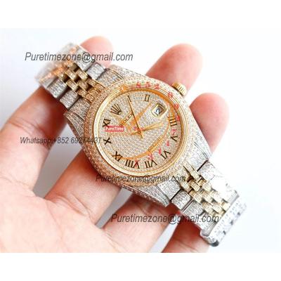 Datejust A3235 Automatic Mens Watch Best Edition TWF TTYG Paved Diaomond Gold Roman Dial Ice Out 904L Steel Bracelet