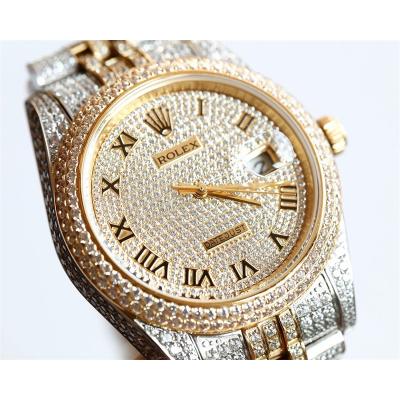 Datejust A3235 Automatic Mens Watch Best Edition TWF TTYG Paved Diaomond Gold Roman Dial Ice Out 904L Steel Bracelet