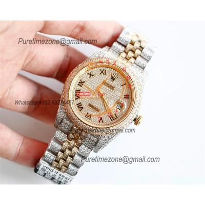 Datejust A3235 Automatic Mens Watch Best Edition TWF TTYG Paved Diaomond Gold Roman Dial Ice Out 904L Steel Bracelet