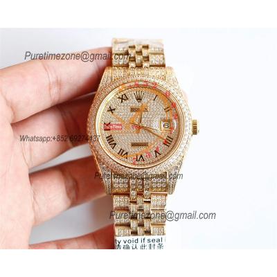 Datejust A3235 Automatic Mens Watch Best Edition TWF YG Paved Diaomond Gold Roman Dial Ice Out 904L Steel Bracelet