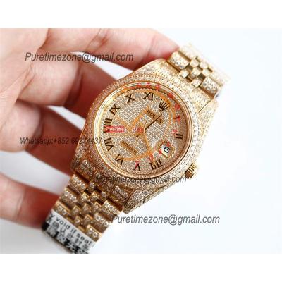 Datejust A3235 Automatic Mens Watch Best Edition TWF YG Paved Diaomond Gold Roman Dial Ice Out 904L Steel Bracelet