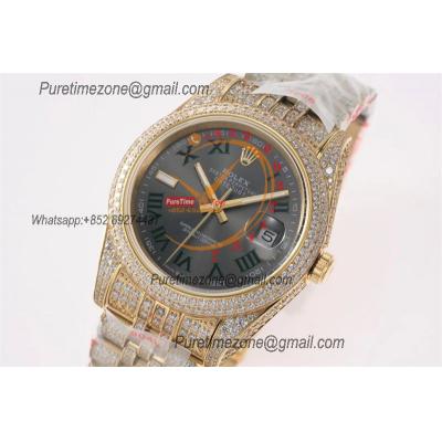 Datejust A3235 Automatic Mens Watch Best Edition TWF Wimbledon YG Paved Diaomond Gray Roman Dial 904L Steel Bracelet