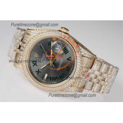 Datejust A3235 Automatic Mens Watch Best Edition TWF Wimbledon YG Paved Diaomond Gray Roman Dial 904L Steel Bracelet