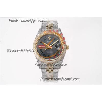 Datejust A3235 Automatic Mens Watch Best Edition TWF Wimbledon TTYG Paved Diaomond Gray Roman Dial 904L Steel Bracelet