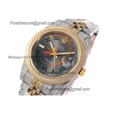 Datejust A3235 Automatic Mens Watch Best Edition TWF Wimbledon TTYG Paved Diaomond Gray Roman Dial 904L Steel Bracelet