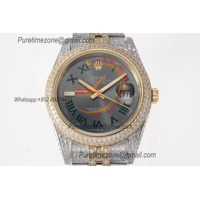 Datejust A3235 Automatic Mens Watch Best Edition TWF Wimbledon TTYG Paved Diaomond Gray Roman Dial 904L Steel Bracelet