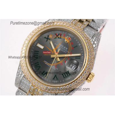 Datejust A3235 Automatic Mens Watch Best Edition TWF Wimbledon TTYG Paved Diaomond Gray Roman Dial 904L Steel Bracelet