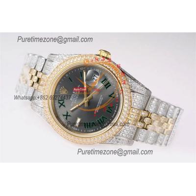 Datejust A3235 Automatic Mens Watch Best Edition TWF Wimbledon TTYG Paved Diaomond Gray Roman Dial 904L Steel Bracelet