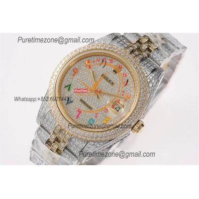 Datejust A3235 Automatic Mens Watch Best Edition TWF TTYG Paved Diaomond Color Arabic Dial Ice Out 904L Steel Bracelet