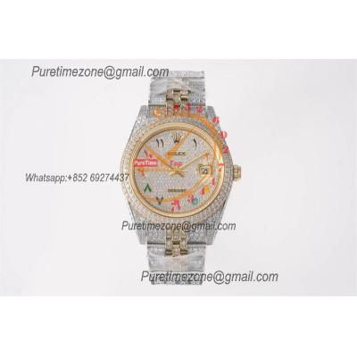 Datejust A3235 Automatic Mens Watch Best Edition TWF TTYG Paved Diaomond Color Arabic Dial Ice Out 904L Steel Bracelet