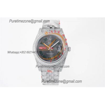 Datejust A3235 Automatic Mens Watch Best Edition TWF Wimbledon YG Paved Diaomond Gray Roman Dial 904L Steel Bracelet