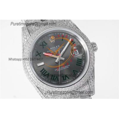 Datejust A3235 Automatic Mens Watch Best Edition TWF Wimbledon YG Paved Diaomond Gray Roman Dial 904L Steel Bracelet