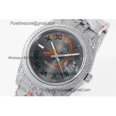 Datejust A3235 Automatic Mens Watch Best Edition TWF Wimbledon YG Paved Diaomond Gray Roman Dial 904L Steel Bracelet