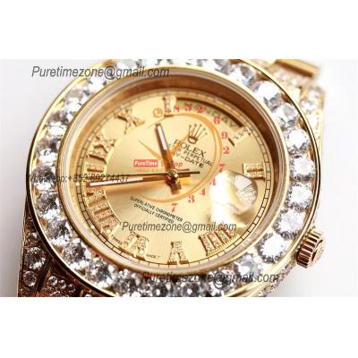 Daydate A21J Automatic Mens Watch Best Edition TWF YG Paved Diaomond Gold Roman Dial Ice Out 904L Steel Bracelet