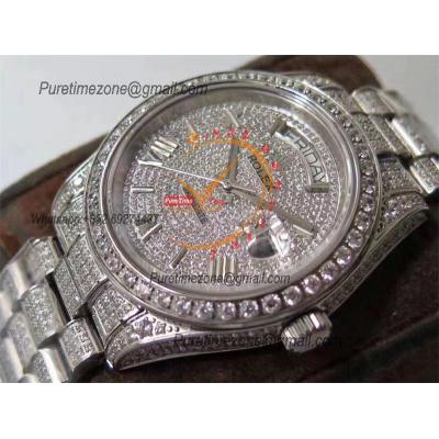 Day-Date 40 228348 A2836 Mens Watch Best Edition TWF Paved Diaomond Roman Dial Fully Ice Out 904L Steel Bracelet