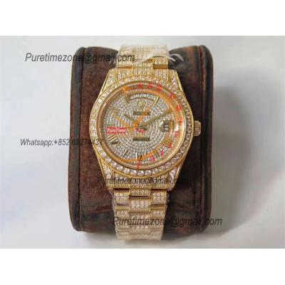 Day-Date 40 228348 A2836 Mens Watch Best Edition TWF YG Paved Diaomond Roman Dial Fully Ice Out 904L Steel Bracelet