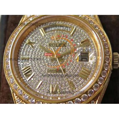 Day-Date 40 228348 A2836 Mens Watch Best Edition TWF YG Paved Diaomond Roman Dial Fully Ice Out 904L Steel Bracelet