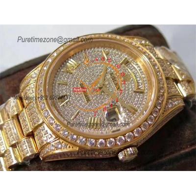 Day-Date 40 228348 A2836 Mens Watch Best Edition TWF YG Paved Diaomond Roman Dial Fully Ice Out 904L Steel Bracelet