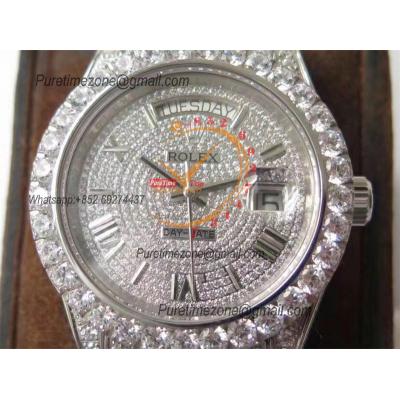 Day-Date 40 228348 A2836 Mens Watch Best Edition TWF Paved Diaomond Roman Dial Fully Ice Out 904L Steel Bracelet