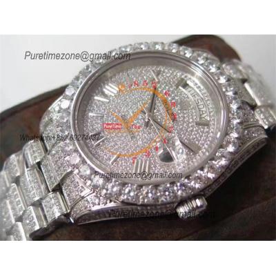 Day-Date 40 228348 A2836 Mens Watch Best Edition TWF Paved Diaomond Roman Dial Fully Ice Out 904L Steel Bracelet