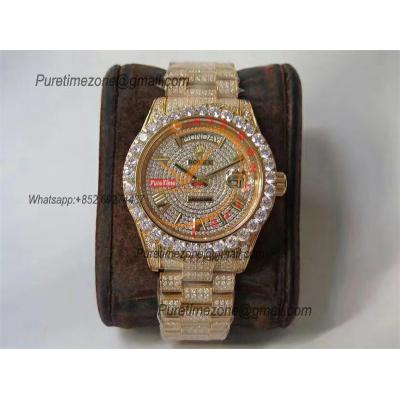 Day-Date 40 228348 A2836 Mens Watch Best Edition TWF YG Paved Diaomond Roman Dial Fully Ice Out 904L Steel Bracelet