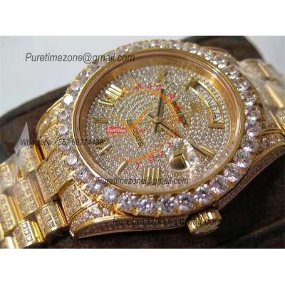 Day-Date 40 228348 A2836 Mens Watch Best Edition TWF YG Paved Diaomond Roman Dial Fully Ice Out 904L Steel Bracelet