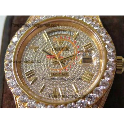 Day-Date 40 228348 A2836 Mens Watch Best Edition TWF YG Paved Diaomond Roman Dial Fully Ice Out 904L Steel Bracelet