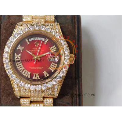 Day-Date 40 228348 A2836 Mens Watch Best Edition TWF YG Paved Diaomond Red Dial Fully Ice Out 904L Steel Bracelet