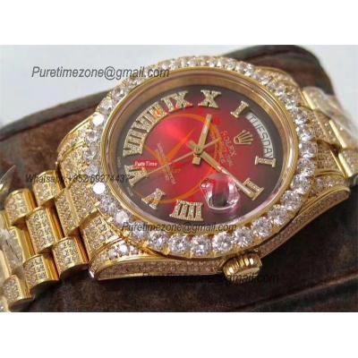 Day-Date 40 228348 A2836 Mens Watch Best Edition TWF YG Paved Diaomond Red Dial Fully Ice Out 904L Steel Bracelet