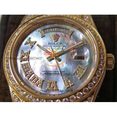 Day-Date 40 228348 A2836 Mens Watch Best Edition TWF YG Paved Diaomond MOP Dial Fully Ice Out 904L Steel Bracelet