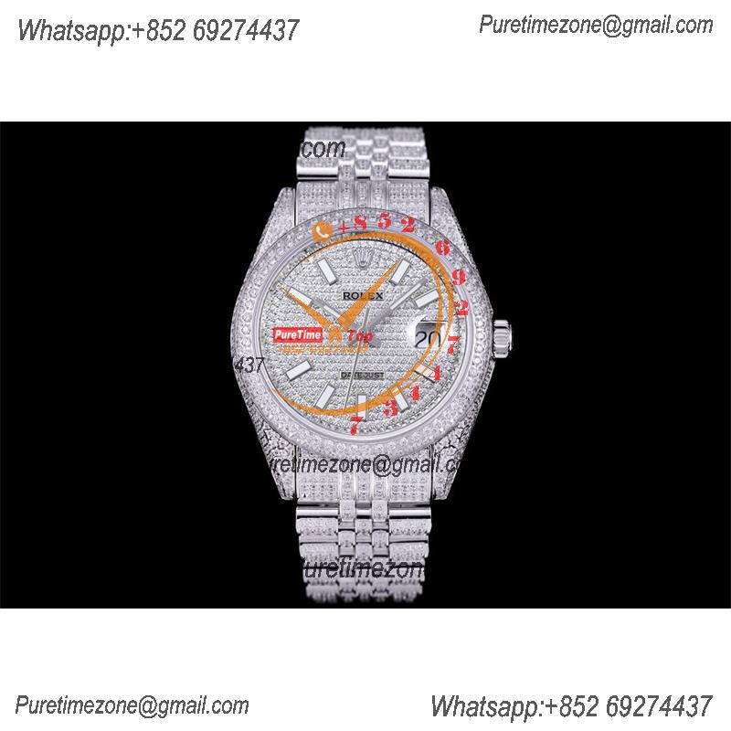 Datejust A2824 Automatic Mens Watch Best Edition ZYF Paved Diaomond Stick Dial Fully Ice Out 904L Steel Bracelet