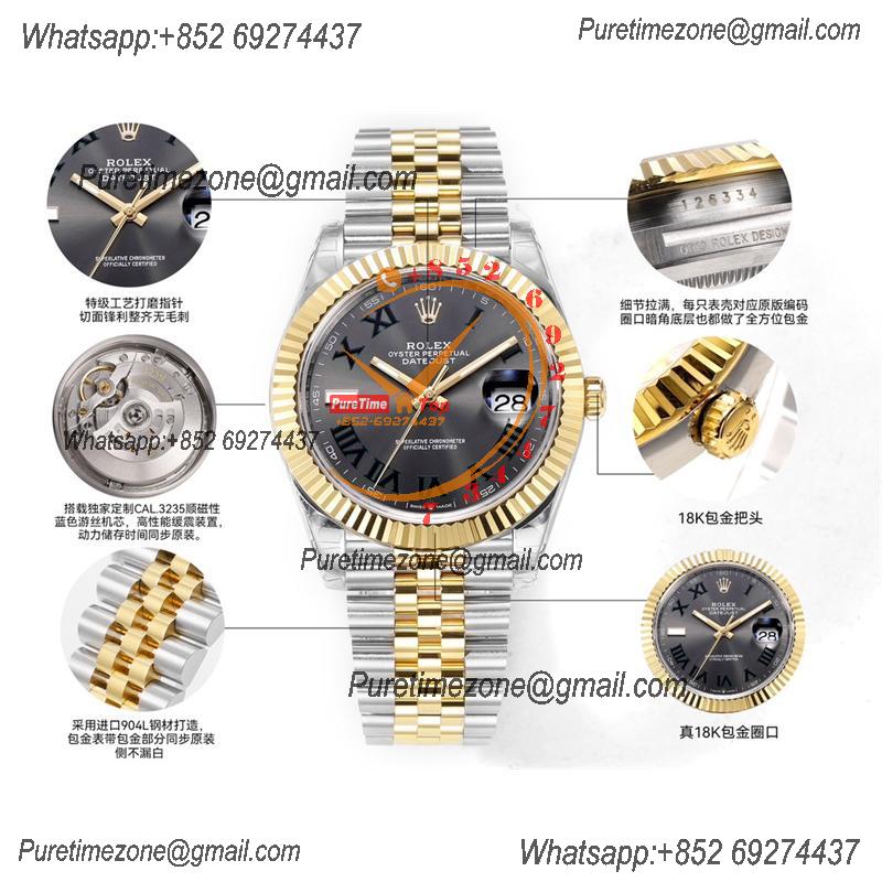 Datejust VR3235 Automatic Mens Watch Best Edition ZQF 41 SS/YG Gold Wrapped Wimbledon Gray Dial 904L SS Jubilee Bracelet