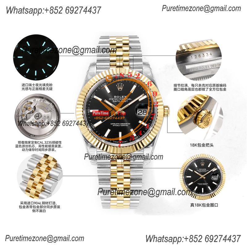 Datejust VR3235 Automatic Mens Watch Best Edition ZQF 41 SS/YG Gold Wrapped Black Stick Dial 904L SS Jubilee Bracelet