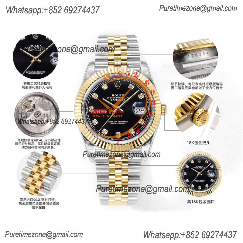 Datejust VR3235 Automatic Mens Watch Best Edition ZQF 41 SS/YG Gold Wrapped Black Diamonds Dial 904L SS Jubilee Bracelet