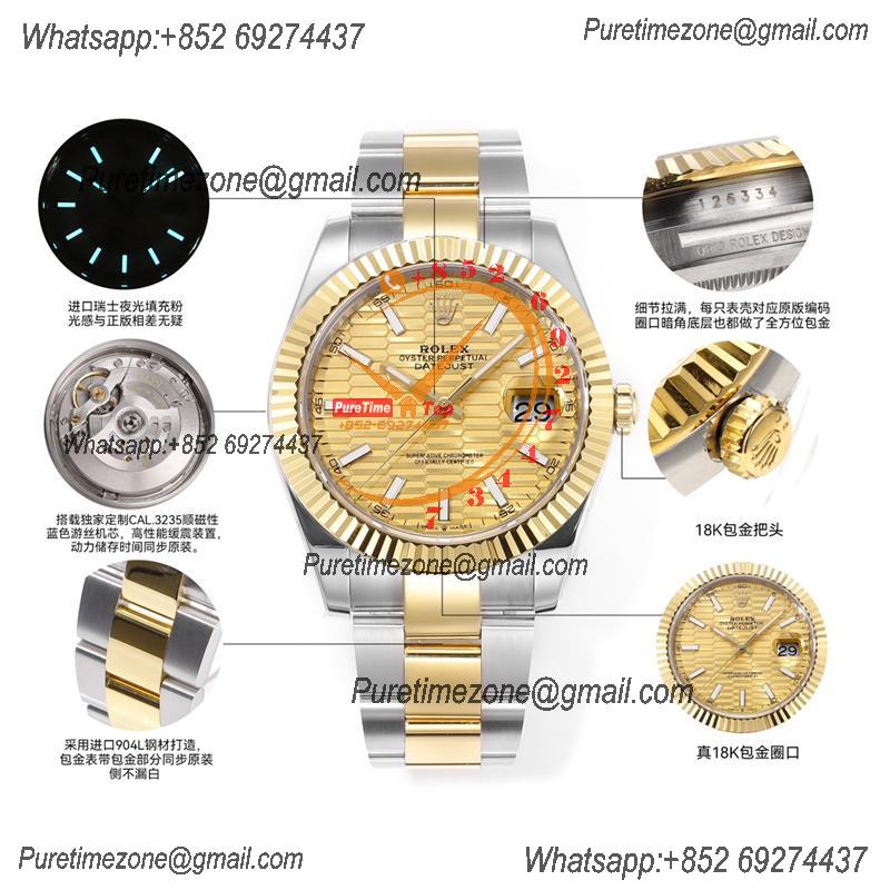 Datejust VR3235 Automatic Mens Watch Best Edition ZQF 41 SS/YG Gold Wrapped Textured Stick Dial 904L SS Oyster Bracelet