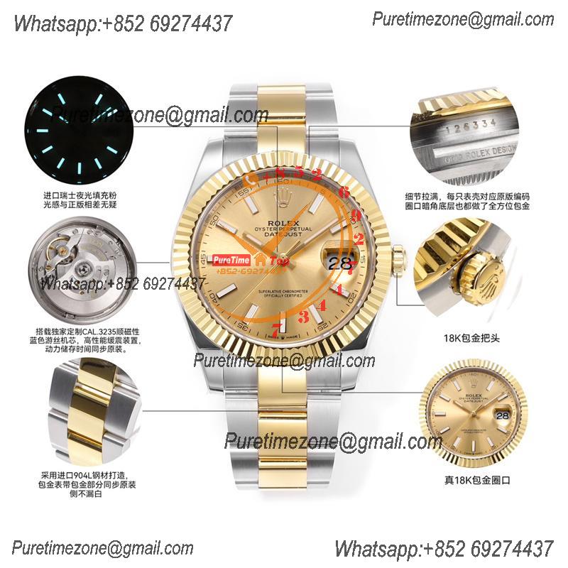 Datejust VR3235 Automatic Mens Watch Best Edition ZQF 41 SS/YG Gold Wrapped Gold Stick Dial 904L SS Oyster Bracelet