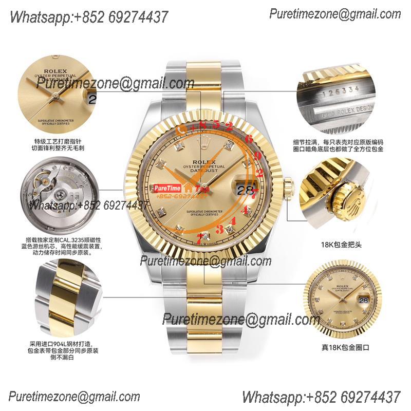 Datejust VR3235 Automatic Mens Watch Best Edition ZQF 41 SS/YG Gold Wrapped Gold Diamond Dial 904L SS Oyster Bracelet