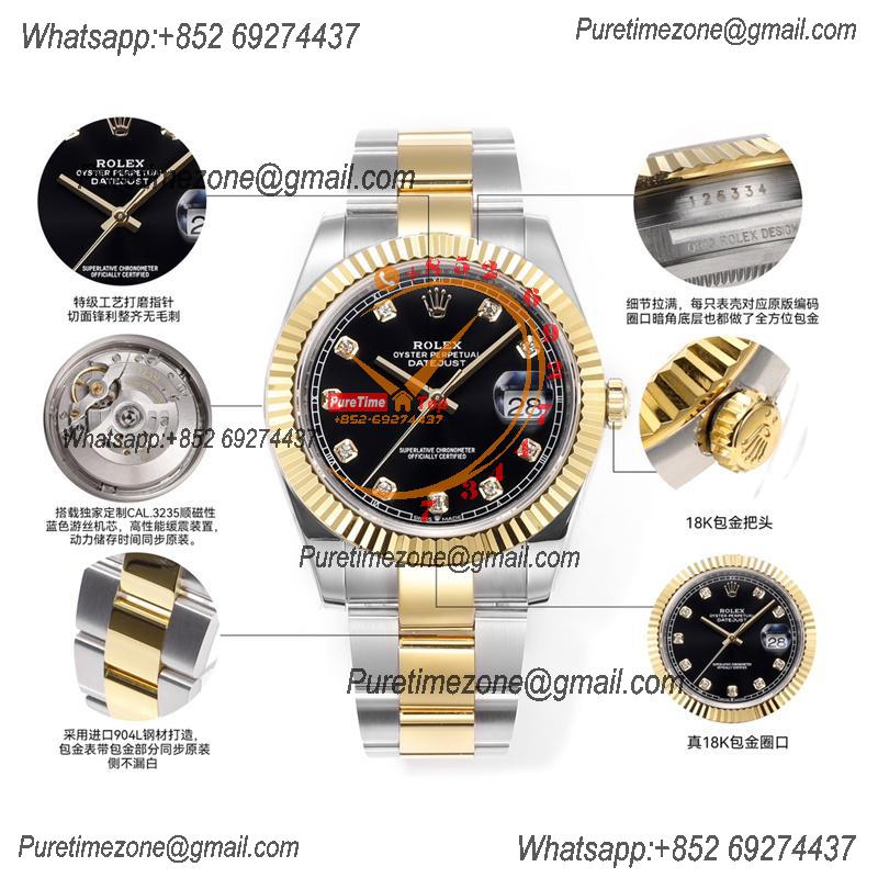 Datejust VR3235 Automatic Mens Watch Best Edition ZQF 41 SS/YG Gold Wrapped Black Diamond Dial 904L SS Oyster Bracelet