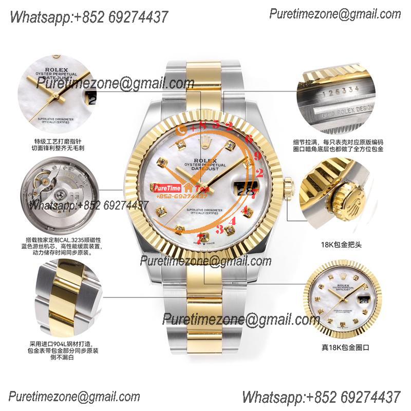 Datejust VR3235 Automatic Mens Watch Best Edition ZQF 41 SS/YG Gold Wrapped MOP Diamonds Dial 904L SS Oyster Bracelet