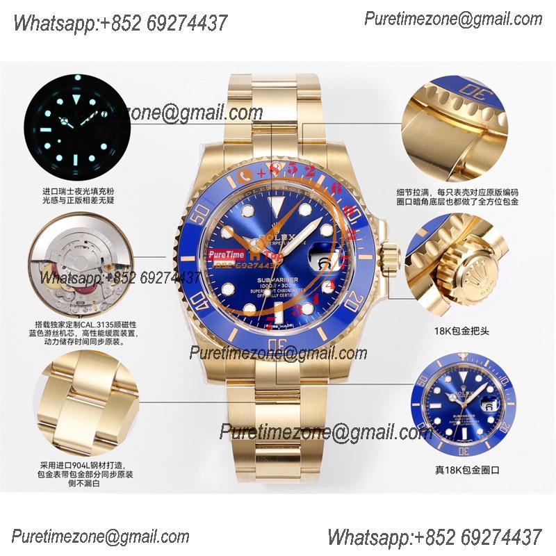 Submariner 116618 VR3135 Automatic Mens Watch Best Edition ZQF V2 40 Gold Wrapped Blue Dial 904L SS Oyster Bracelet