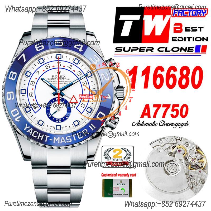 YachtMaster II 116680 A7750 Automatic Chronograph Mens Watch Best Edition TWF White Dial 904L SS Oyster Bracelet