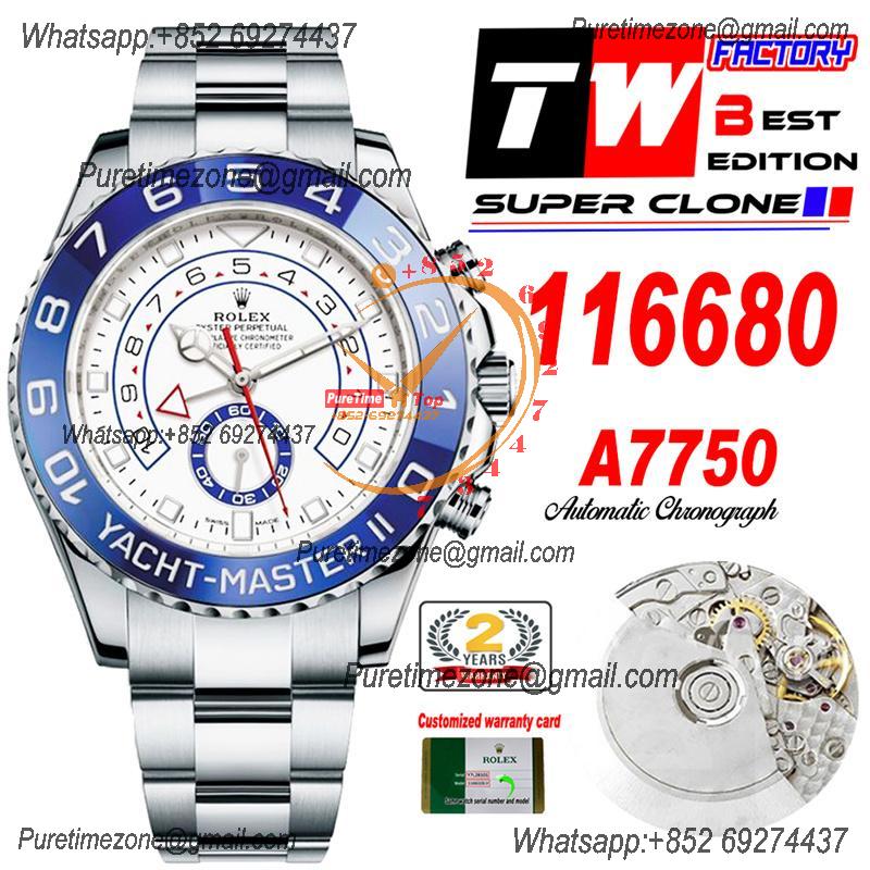 YachtMaster II 116680 A7750 Automatic Chronograph Mens Watch Best Edition TWF White Dial 904L SS Oyster Bracelet