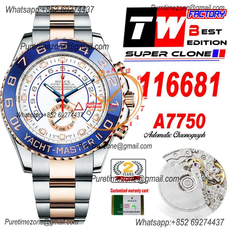 YachtMaster II 116681 A7750 Automatic Chronograph Mens Watch Best Edition TWF SS/RG White Dial 904L SS Oyster Bracelet