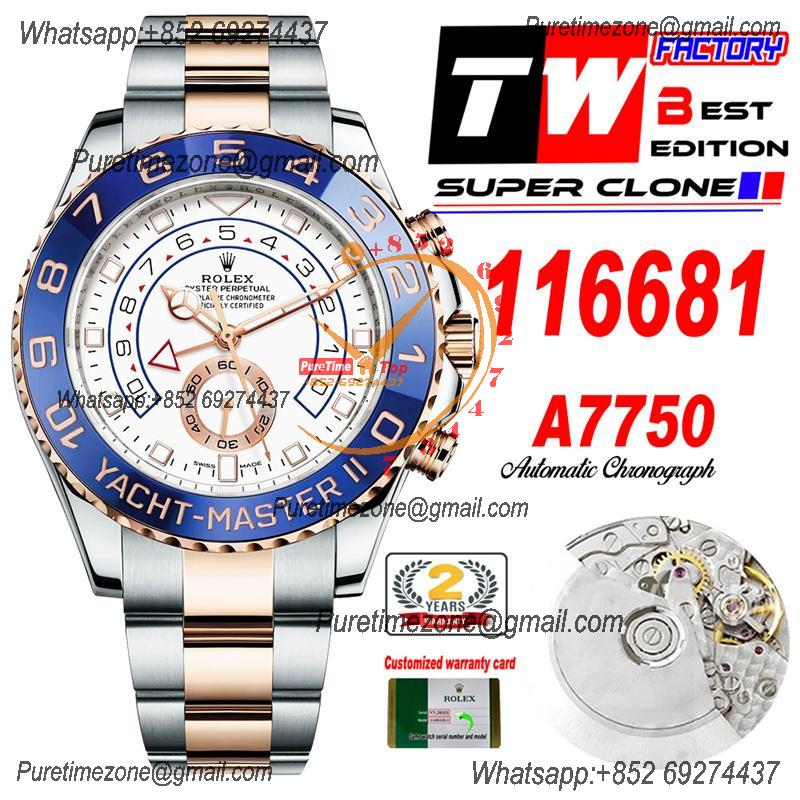 YachtMaster II 116681 A7750 Automatic Chronograph Mens Watch Best Edition TWF SS/RG White Dial 904L SS Oyster Bracelet