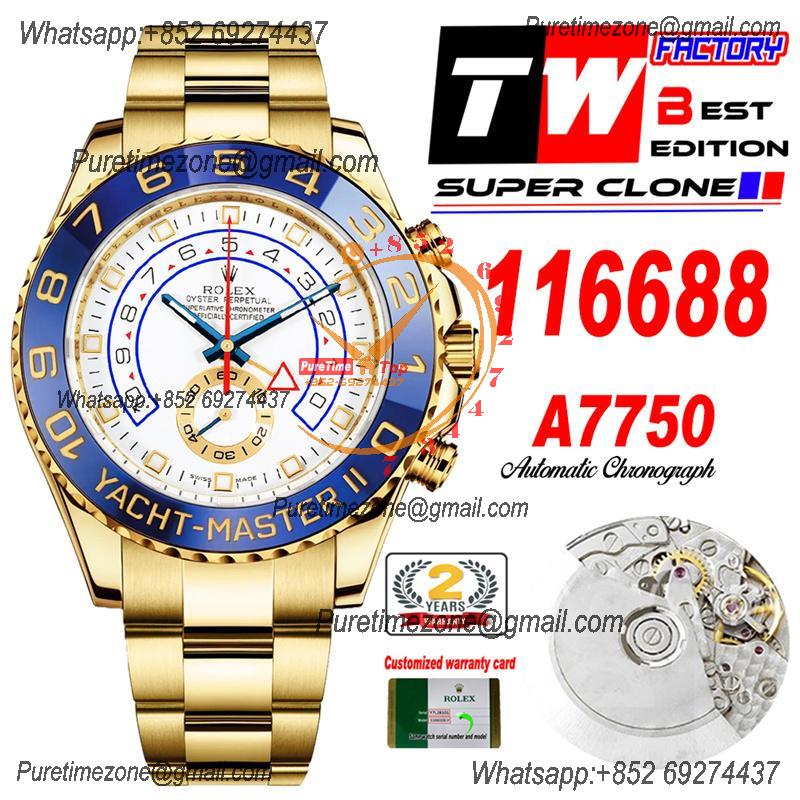 YachtMaster II 116688 A7750 Automatic Chronograph Mens Watch Best Edition TWF YG White Dial 904L SS Oyster Bracelet