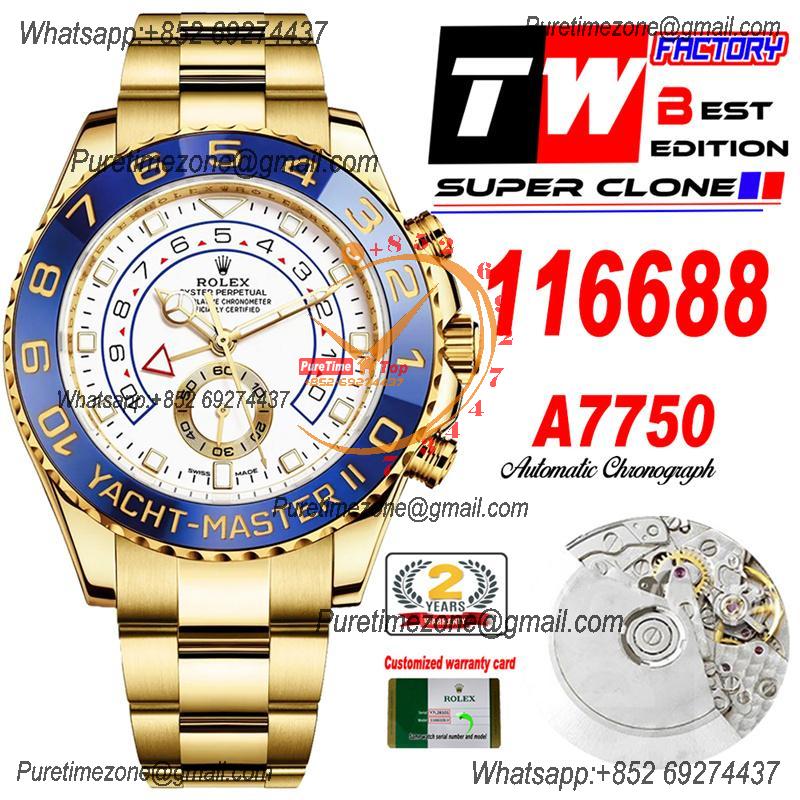 YachtMaster II 116688 A7750 Automatic Chronograph Mens Watch Best Edition TWF YG White Dial 904L SS Oyster Bracelet